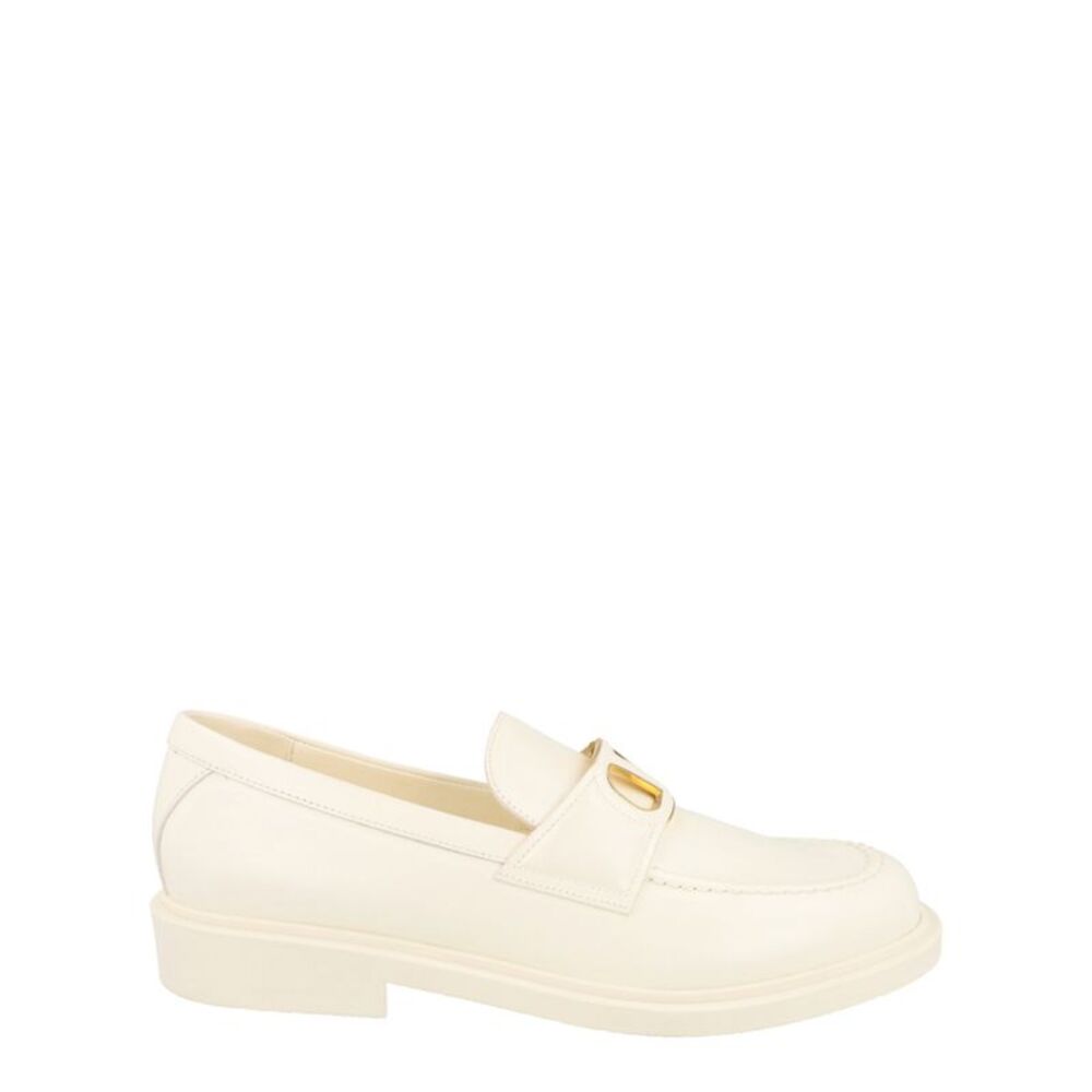 Valentino VLogo Signature Leather Loafers Ivory Womens